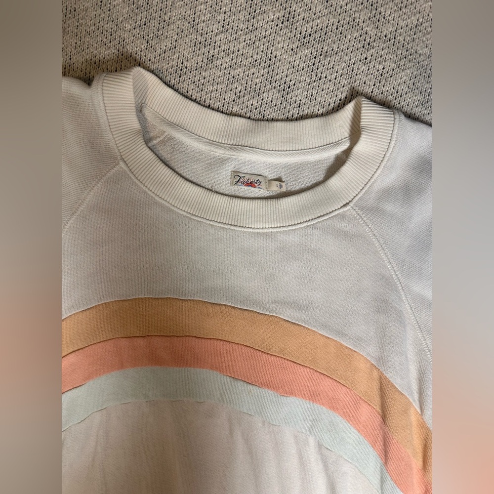 Faherty Women's Cream Sweatshirt with Rainbow Stripes - Picture 3 of 10